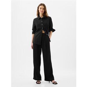 GAP Easy Wide-Leg Linen-Blend BOHO Trouser Pants Size 14 Black #875360 MSRP $80
